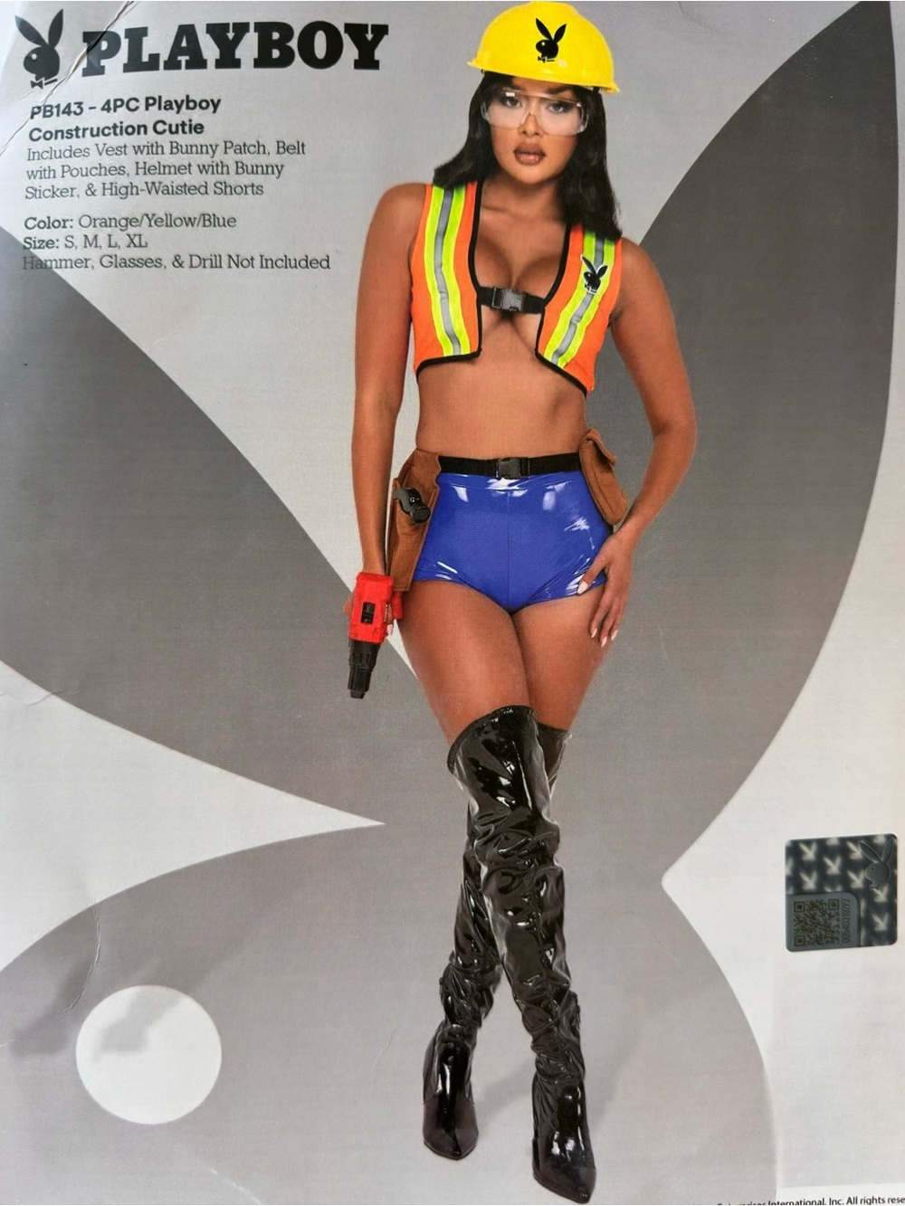 PLAYBOY Orange Yellow Blue Construction Vest & Shorts Set Costume